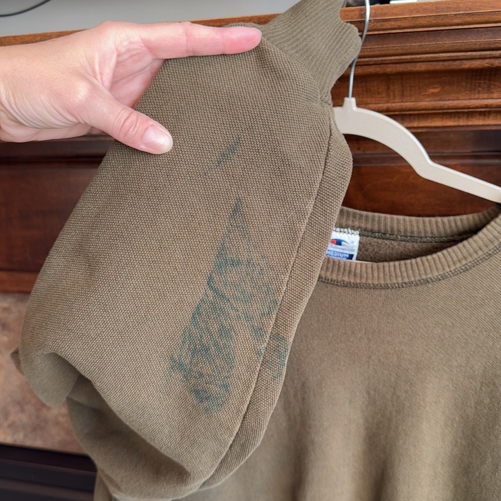 Vintage army green Champion pullover sweatshirt USA made medium *stain* - Picture 7 of 13